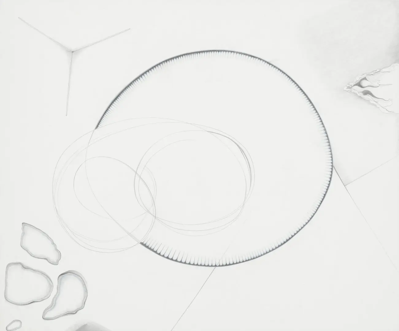 A white table with some wires and a circle